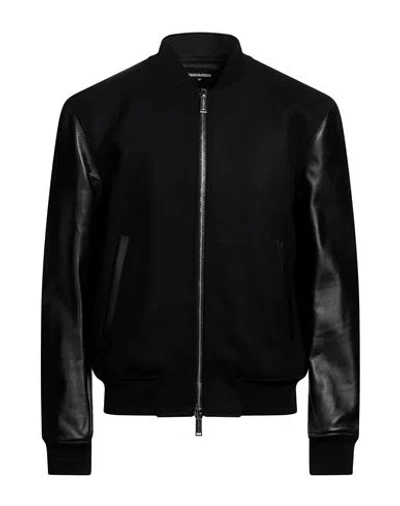 DSQUARED2 DSQUARED2 MAN JACKET BLACK SIZE 40 VIRGIN WOOL, POLYAMIDE, ELASTANE, OVINE LEATHER