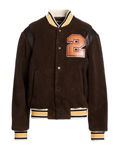 Dsquared2 Man Jacket Brown Size 42 Polyester, Acrylic, Cow Leather