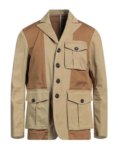 Dsquared2 Man Jacket Camel Size 40 Cotton, Elastane In Beige