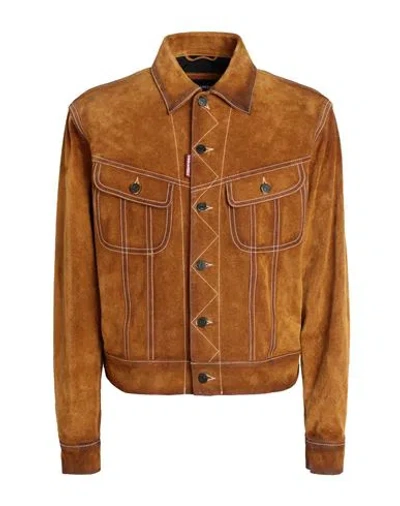 Dsquared2 Man Jacket Camel Size 46 Calfskin In Beige