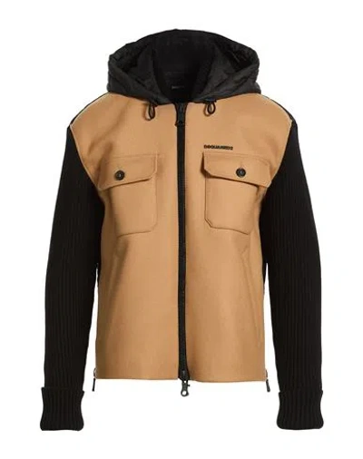 Dsquared2 Man Jacket Camel Size 42 Virgin Wool, Polyamide, Elastane In Brown