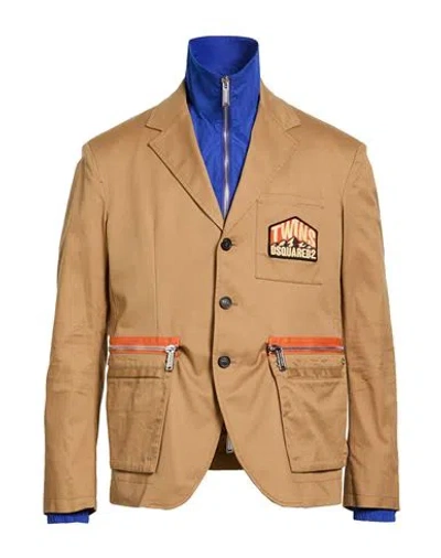 Dsquared2 Man Jacket Camel Size 44 Cotton, Elastane In Brown
