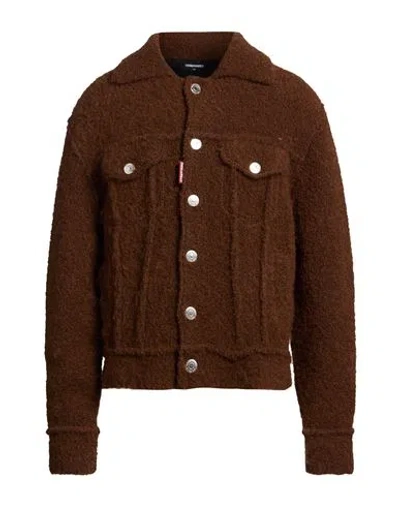 Dsquared2 Man Jacket Chocolate Brown Size L Alpaca Wool, Polyester