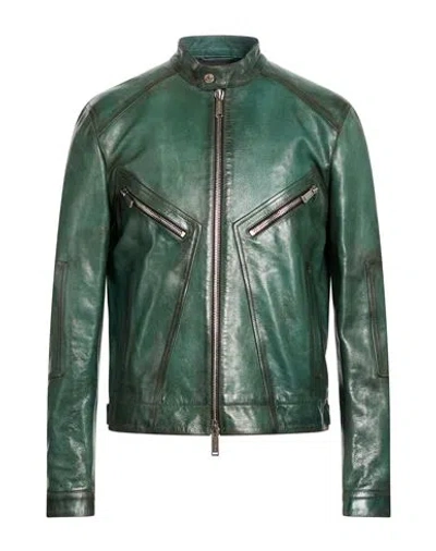 Dsquared2 Man Jacket Dark Green Size 38 Calfskin