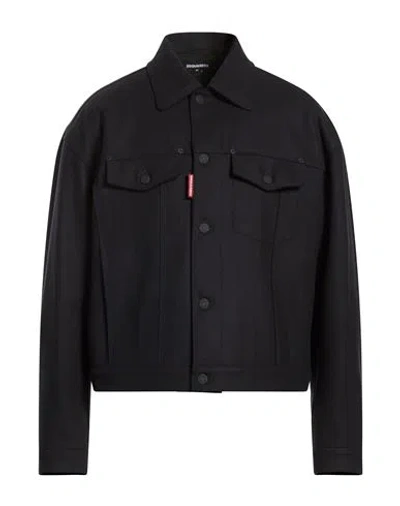 Dsquared2 Man Jacket Midnight Blue Size 38 Virgin Wool, Polyamide In Black