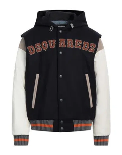 Dsquared2 Man Jacket Midnight Blue Size 40 Virgin Wool, Polyamide, Elastane, Ovine Leather