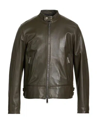 Dsquared2 Man Jacket Military Green Size 42 Ovine Leather