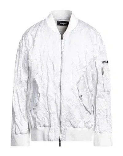 Dsquared2 Man Jacket White Size 38 Cotton, Metallic Fiber