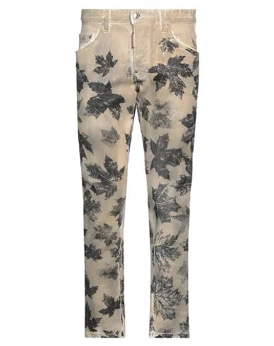 Dsquared2 Man Jeans Beige Size 32 Cotton, Elastane, Calfskin