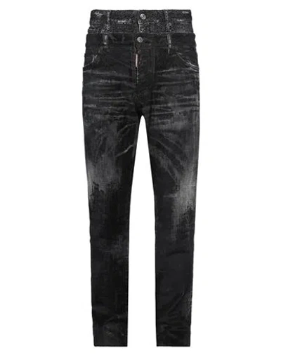 DSQUARED2 DSQUARED2 MAN JEANS BLACK SIZE 32 COTTON, ELASTANE, PLASTIC, CALFSKIN