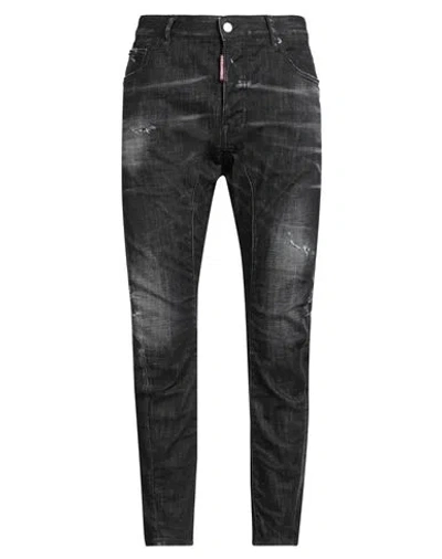 DSQUARED2 DSQUARED2 MAN JEANS BLACK SIZE 34 COTTON, ELASTANE, CALFSKIN