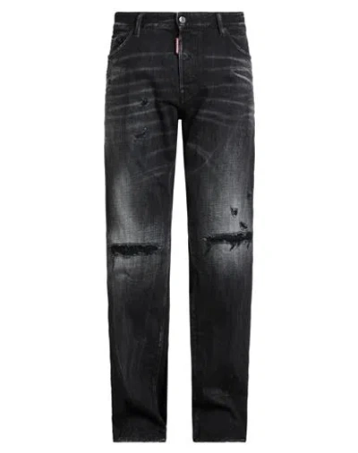 Dsquared2 Man Jeans Black Size 36 Cotton, Calfskin In Gray