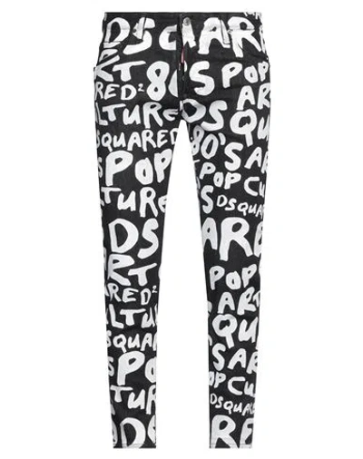 Dsquared2 Man Jeans Black Size 36 Cotton, Elastomultiester, Elastane, Cow Leather
