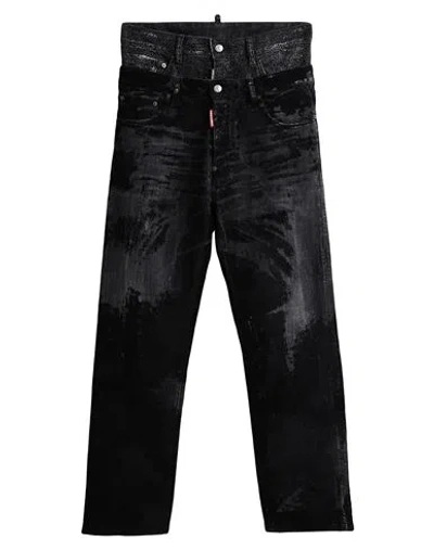 Dsquared2 Man Jeans Black Size 36 Cotton, Elastane, Cow Leather