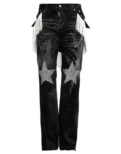 Dsquared2 Man Jeans Black Size 38 Cotton, Elastane, Glass, Calfskin