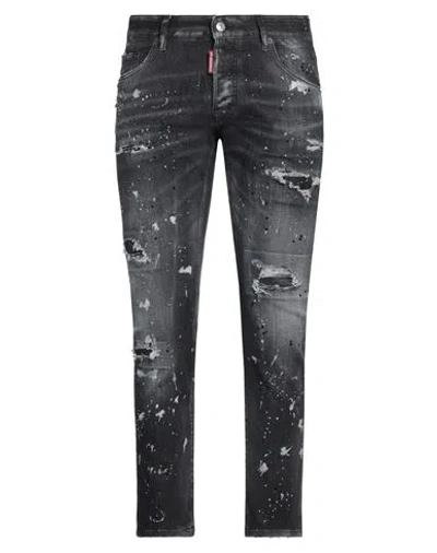 Dsquared2 Man Jeans Black Size 36 Cotton, Elastomultiester, Elastane, Cow Leather
