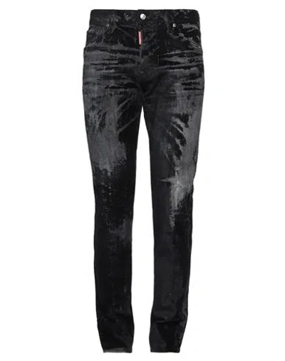 DSQUARED2 DSQUARED2 MAN JEANS BLACK SIZE 32 COTTON, ELASTANE, COW LEATHER