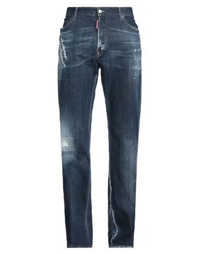 DSQUARED2 DSQUARED2 MAN JEANS BLUE SIZE 32 COTTON, ELASTANE, CALFSKIN