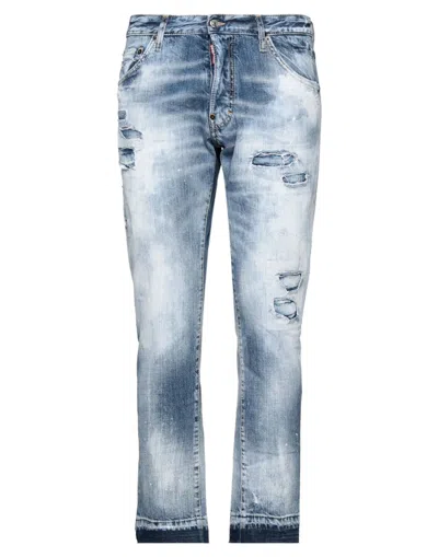 DSQUARED2 DSQUARED2 MAN JEANS BLUE SIZE 34 COTTON, COW LEATHER
