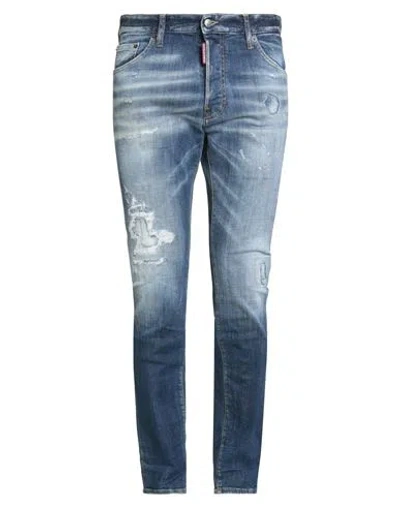 Dsquared2 Man Jeans Blue Size 34 Cotton, Elastane In Gray