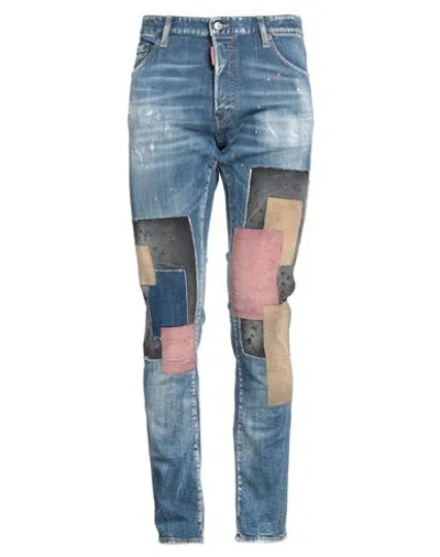 Dsquared2 Man Jeans Blue Size 36 Cotton, Elastane, Calfskin
