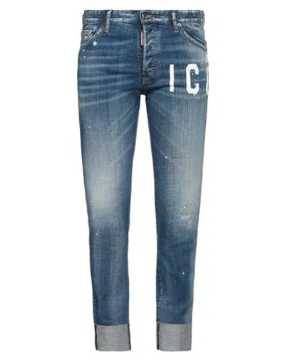 Dsquared2 Man Jeans Blue Size 36 Cotton, Elastane, Calfskin