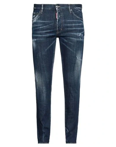 Dsquared2 Man Jeans Blue Size 40 Cotton, Elastane, Calfskin