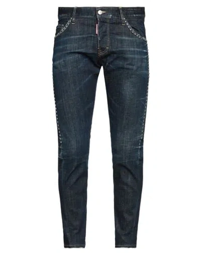 Dsquared2 Man Jeans Blue Size 36 Cotton, Elastane, Calfskin, Brass