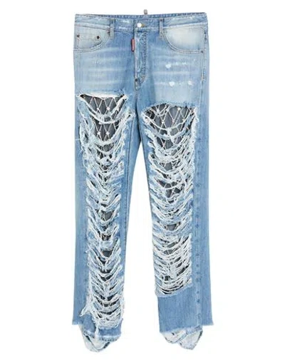 Dsquared2 Man Jeans Blue Size 36 Cotton, Leather, Glass