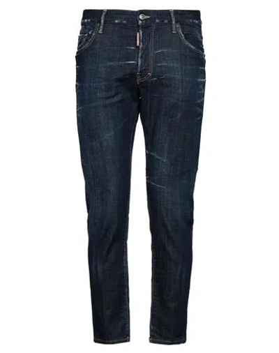 Dsquared2 Straight Style Denim Trousers With Contrast Stitching In Blue