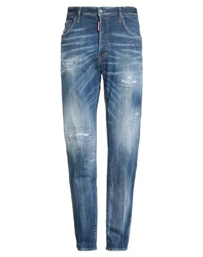 Dsquared2 Man Jeans Blue Size 38 Cotton, Elastane, Cow Leather