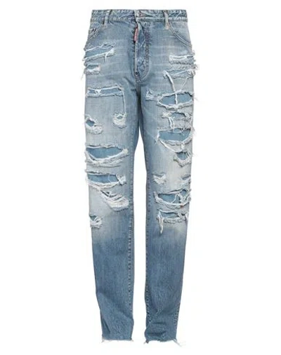Dsquared2 Man Jeans Blue Size 40 Cotton, Cow Leather