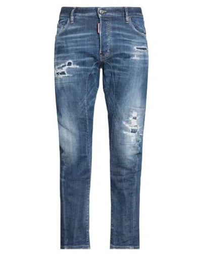 DSQUARED2 DSQUARED2 MAN JEANS BLUE SIZE 40 COTTON, ELASTANE, CALFSKIN