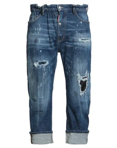 Dsquared2 Man Jeans Blue Size 40 Cotton, Polyester, Elastane, Calfskin