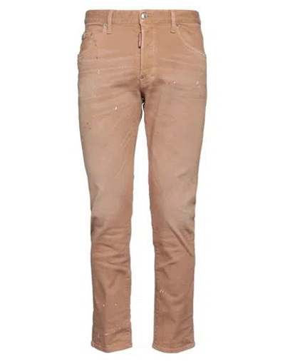 Dsquared2 Man Jeans Camel Size 38 Cotton, Elastane, Calfskin In Beige