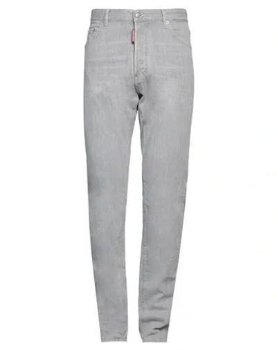 Dsquared2 Man Jeans Grey Size 36 Cotton, Elastane, Cow Leather