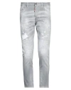 Dsquared2 Man Jeans Grey Size 36 Cotton, Elastane, Cow Leather In Grey