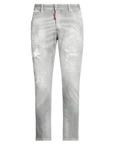 Dsquared2 Man Jeans Grey Size 38 Cotton, Elastane, Calfskin