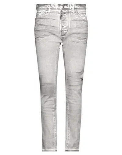 Dsquared2 Man Jeans Grey Size 40 Cotton, Elastane, Cow Leather