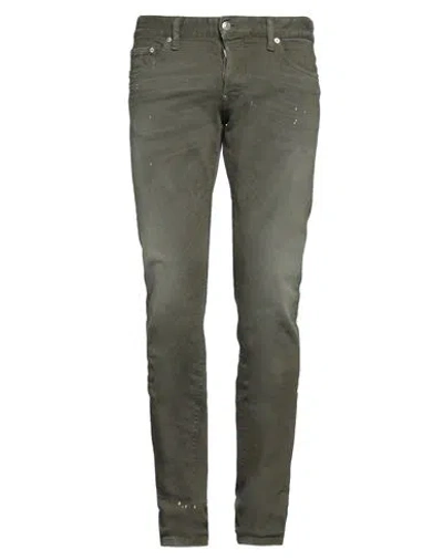 Dsquared2 Man Jeans Military Green Size 42 Cotton, Elastane, Calfskin