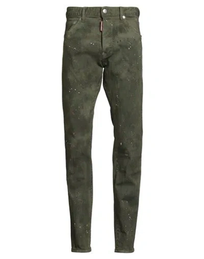Dsquared2 Man Jeans Military Green Size 36 Cotton, Elastane, Calfskin