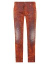 Dsquared2 Man Jeans Orange Size 32 Cotton, Elastane, Viscose, Bovine Leather