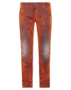 Dsquared2 Man Jeans Orange Size 28 Cotton, Elastane, Viscose, Bovine Leather In Orange