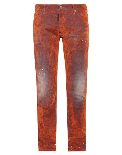 Dsquared2 Man Jeans Orange Size 32 Cotton, Elastane, Viscose, Bovine Leather