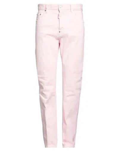 Dsquared2 Man Jeans Pink Size 34 Cotton, Elastane, Cow Leather