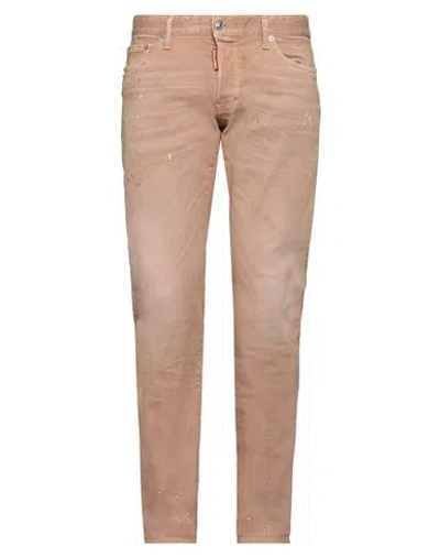 Dsquared2 Man Jeans Sand Size 34 Cotton, Elastane, Calfskin In Beige
