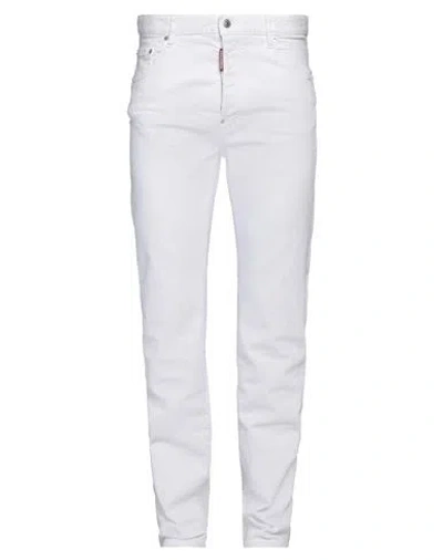 Dsquared2 Man Jeans White Size 32 Cotton, Elastane, Cow Leather