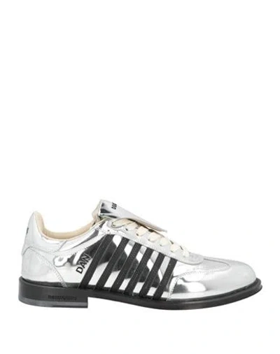 Dsquared2 Man Lace-up Shoes Silver Size 11.25 Calfskin