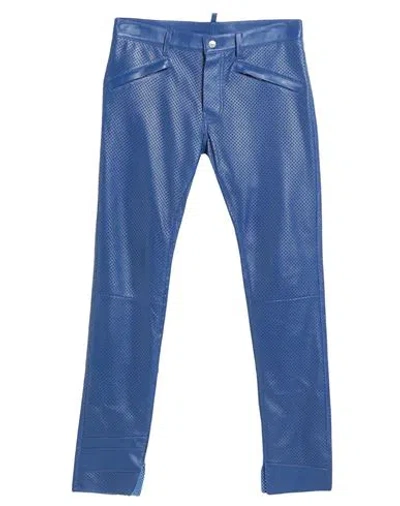 Dsquared2 Man Pants Bright Blue Size 32 Ovine Leather