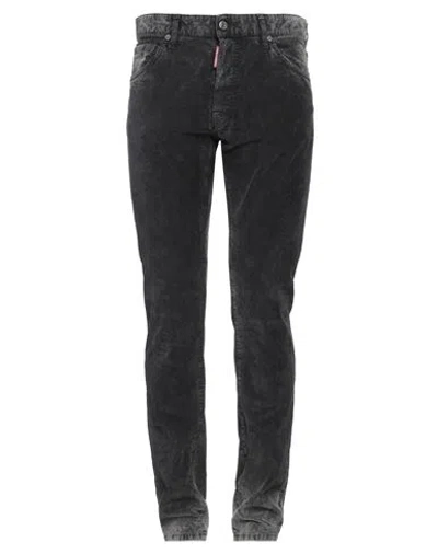 Dsquared2 Man Pants Charcoal Size 42 Cotton, Elastane, Calfskin In Grey
